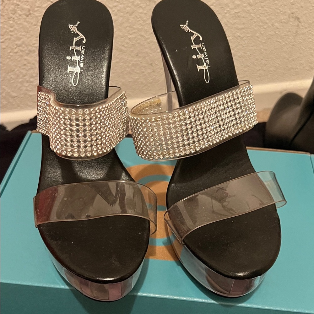 Lily Women's Black and Silver Embellished Heels